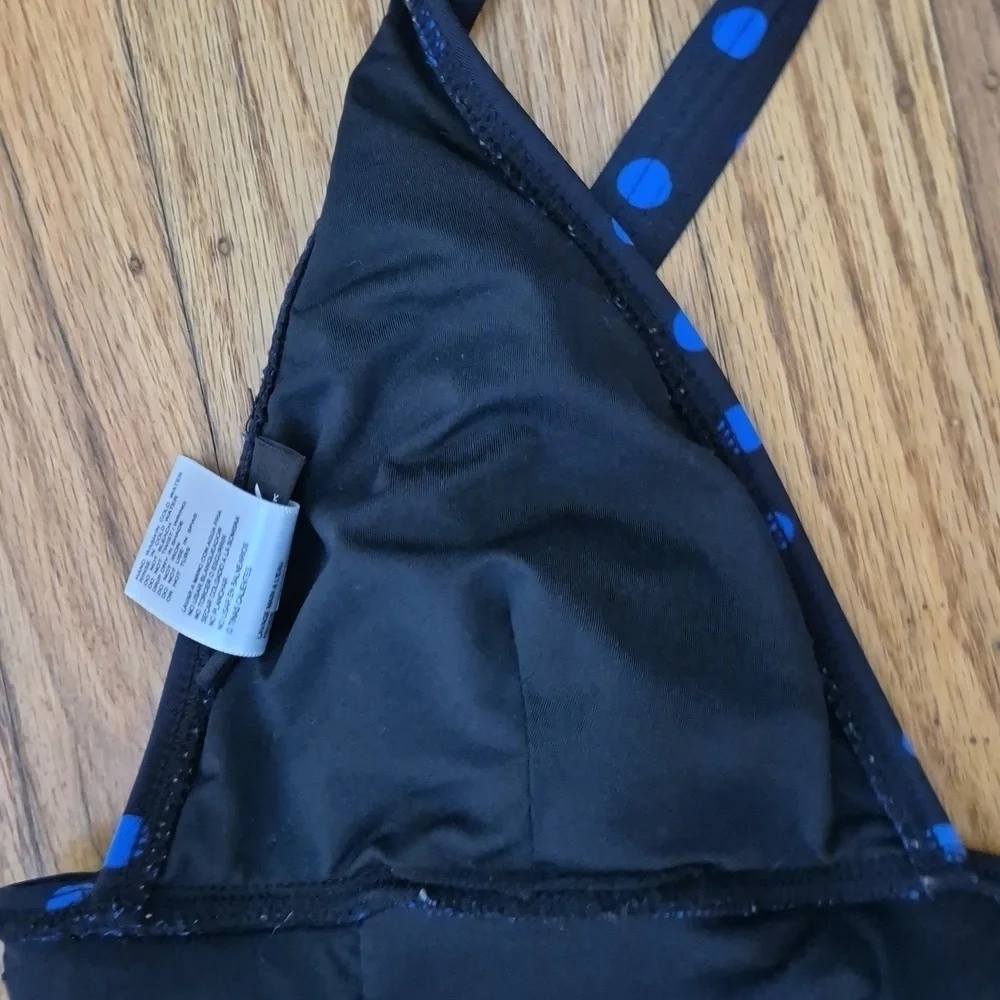 DKNY One Piece Swimsuit Black/Blue Polka Dot Side Ruching V Neck Swimwear Sz 10 - Picture 13 of 15